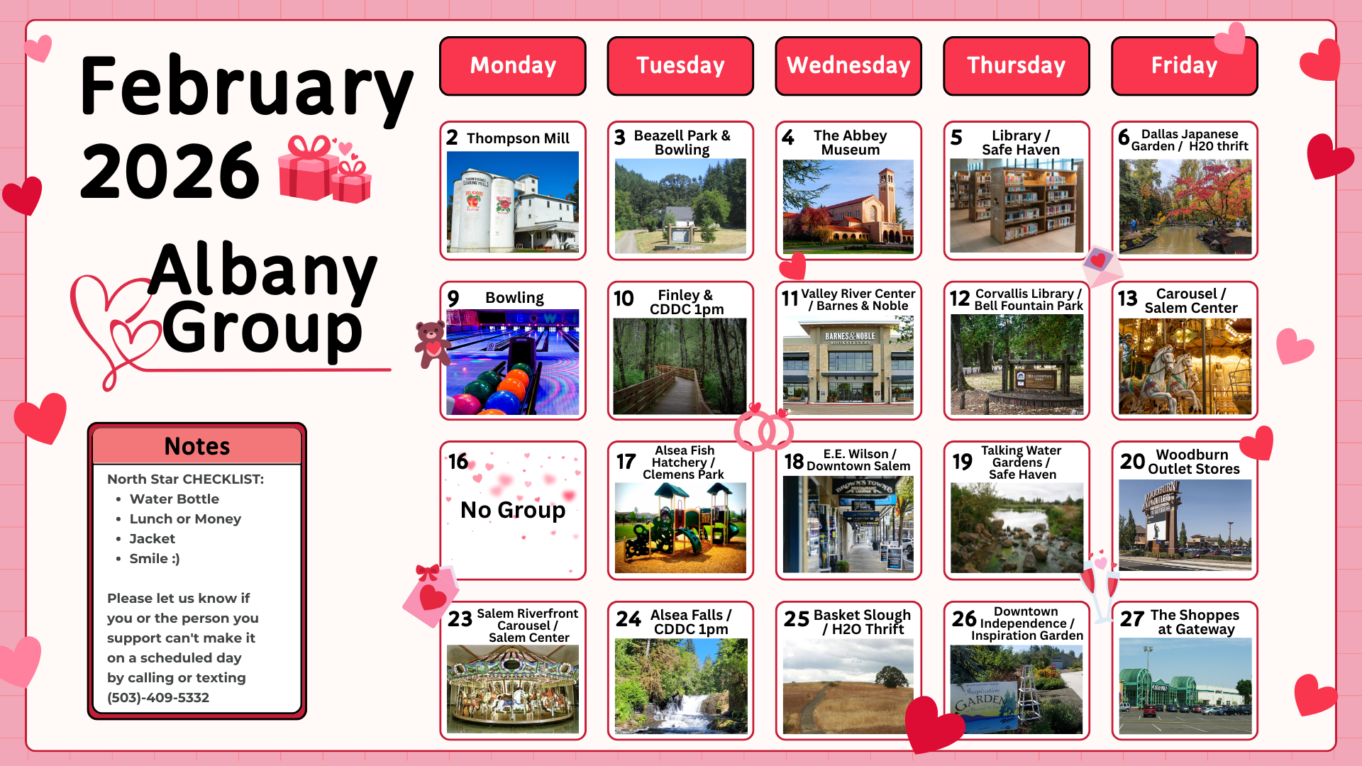 Albany Program for August 2025, a calendar with various activities, including events, nature, and recreation.