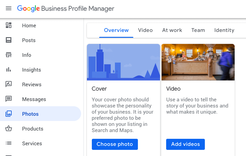 A picture of the Google Business Profile Manager dashboard