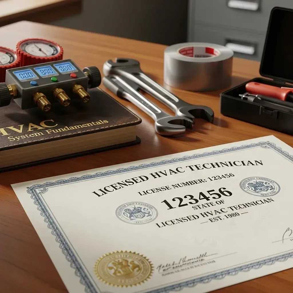 Close-up of an HVAC license certificate on a desk, representing OnPoint HVAC's credentials and legitimacy