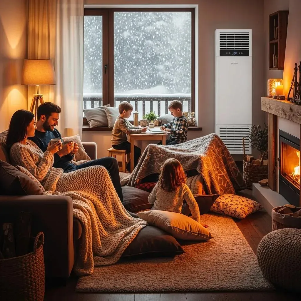 Family enjoying a warm home during winter, highlighting the importance of emergency HVAC services