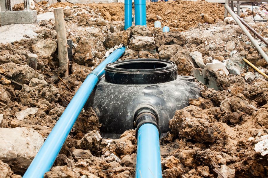 Construction Site With a Black Septic Tank — Rob Powell Plumbing Pty Ltd in Ballina, NSW