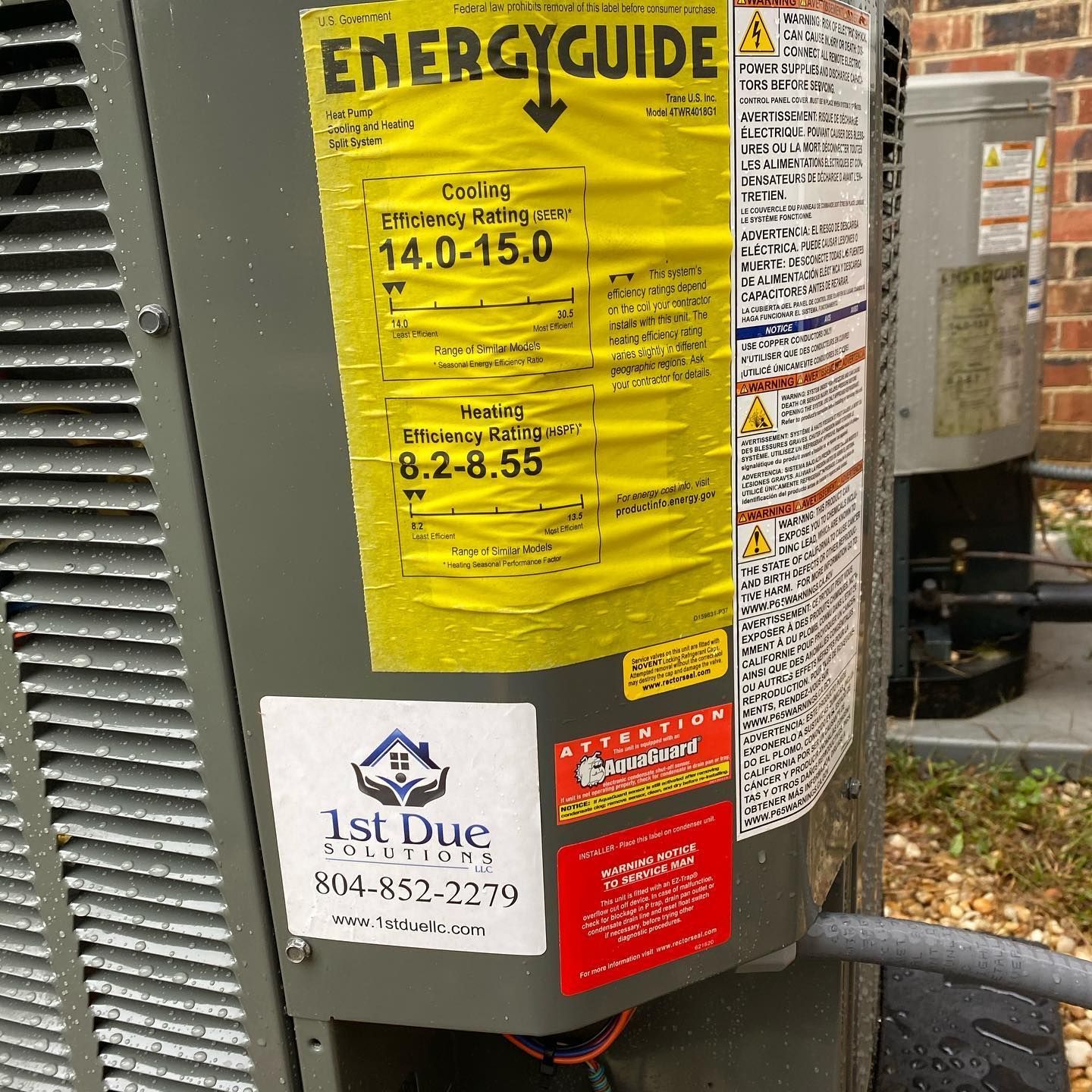 An air conditioner with an energy guide sticker on it
