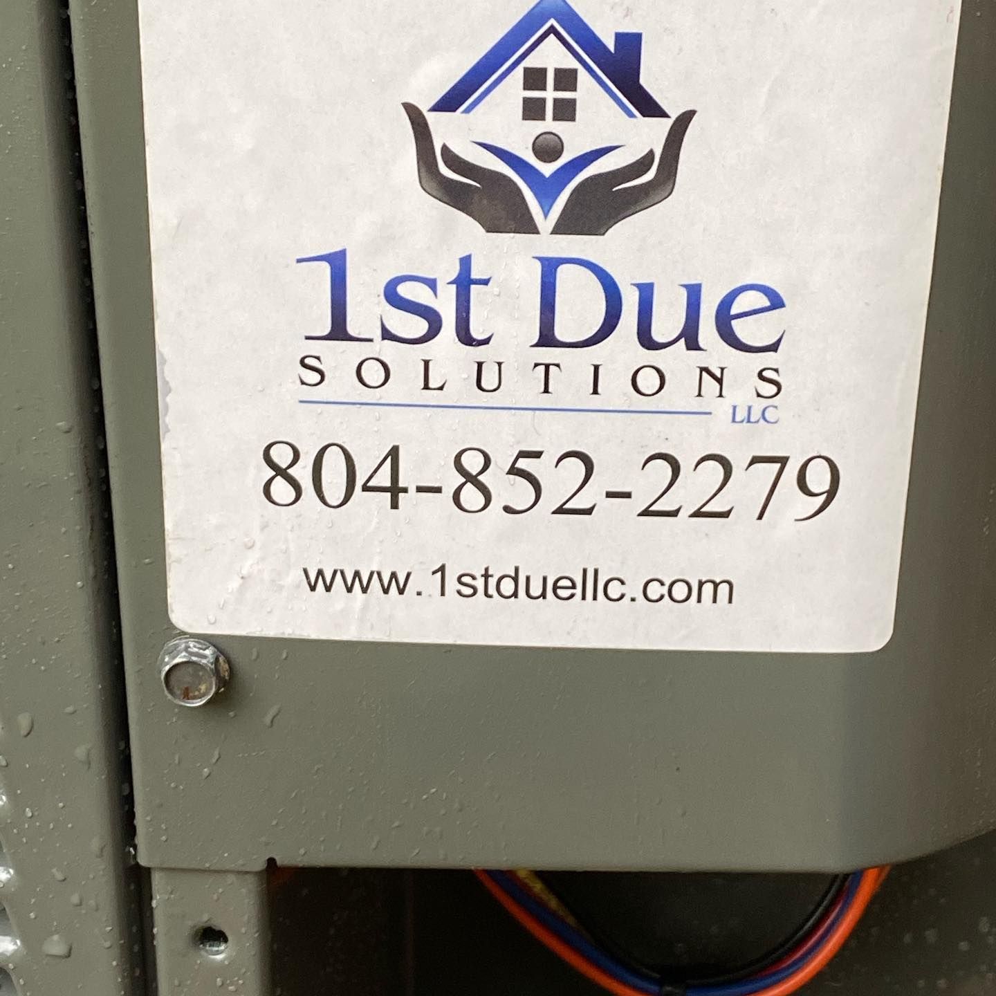 A sticker that says 1st due solutions on it