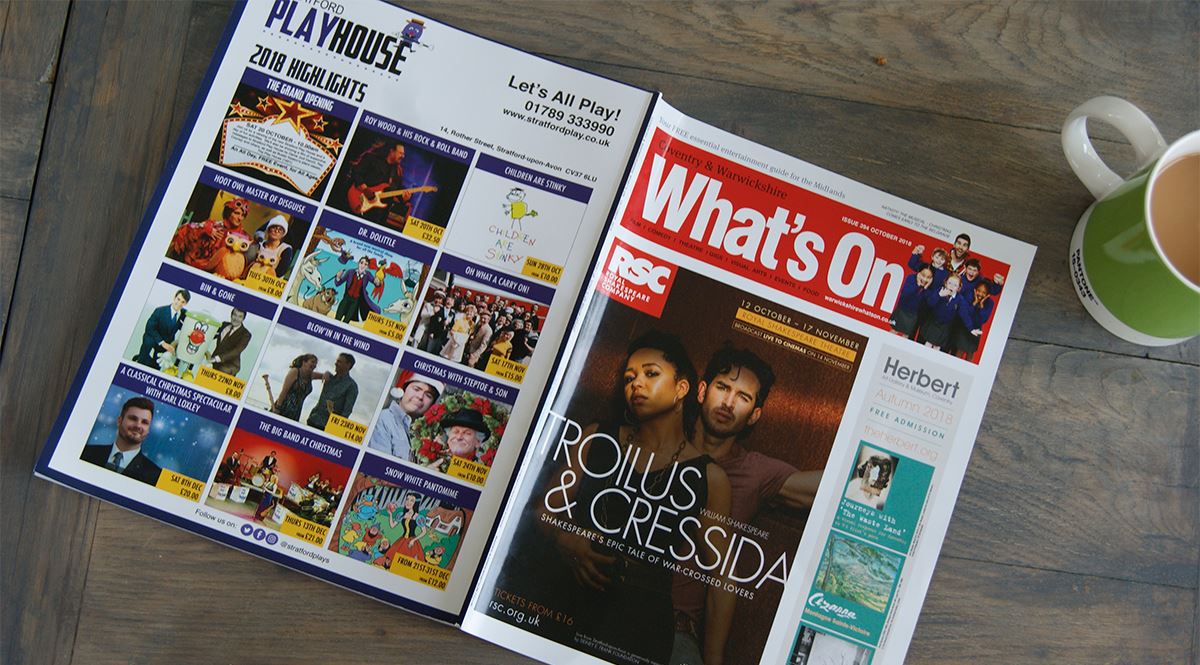 Stratford Playhouse Advert in What's On Magazine Designed by The Mini Media Company