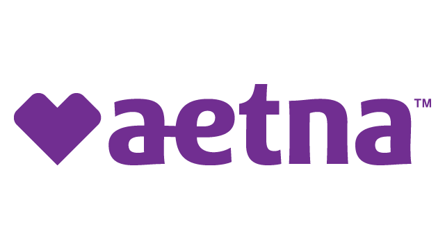 A purple logo for aetna with a heart in the middle