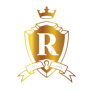 The letter r is on a gold shield with a crown