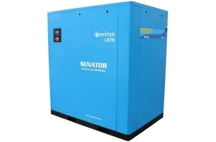 A blue LS75  air compressor is sitting on a white surface.
