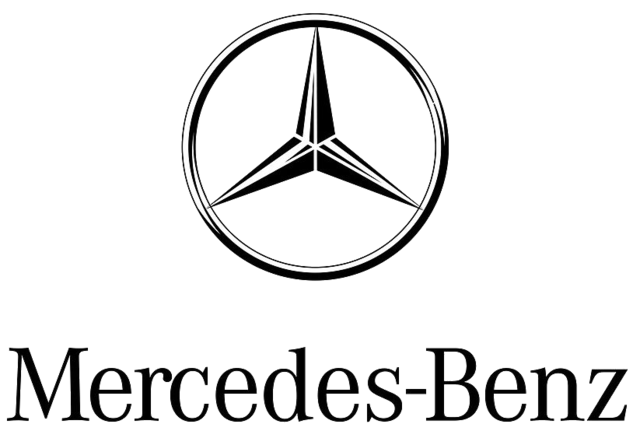 il logo di mercedes benz è in bianco e nero .
