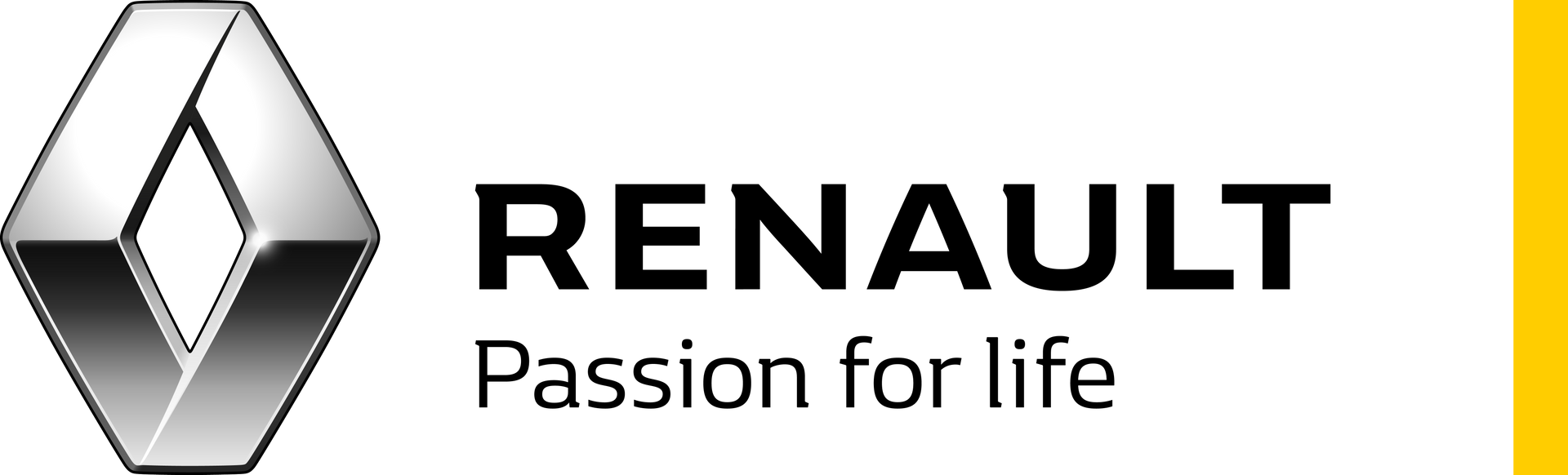 il logo di renault passione per la vita è su sfondo bianco .