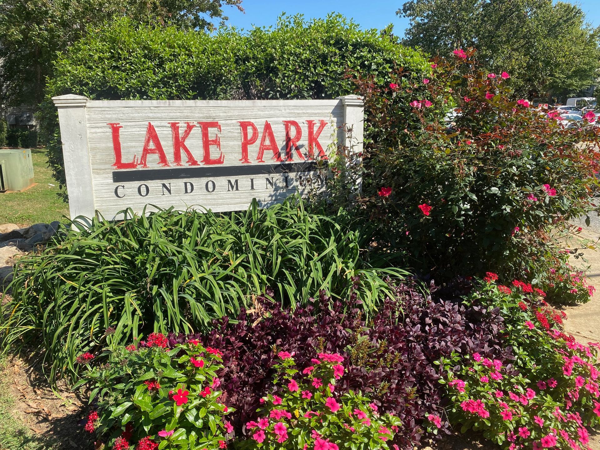 A white sign reading 