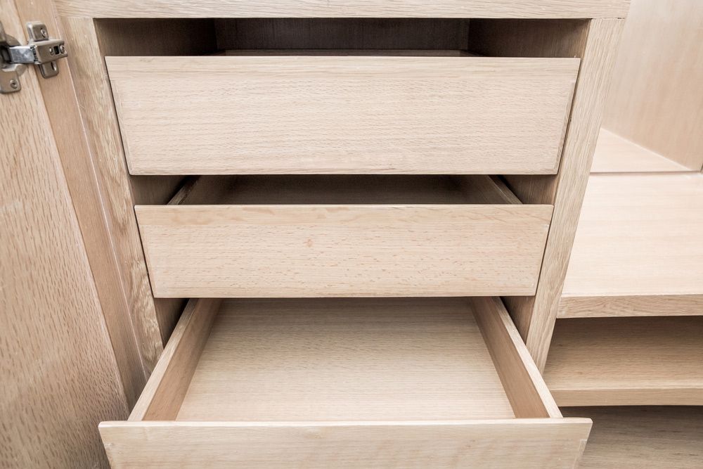 Wooden Cupboard Opened Empty Drawers — Prime Edge Joinery Pty Ltd in Adelaide, SA