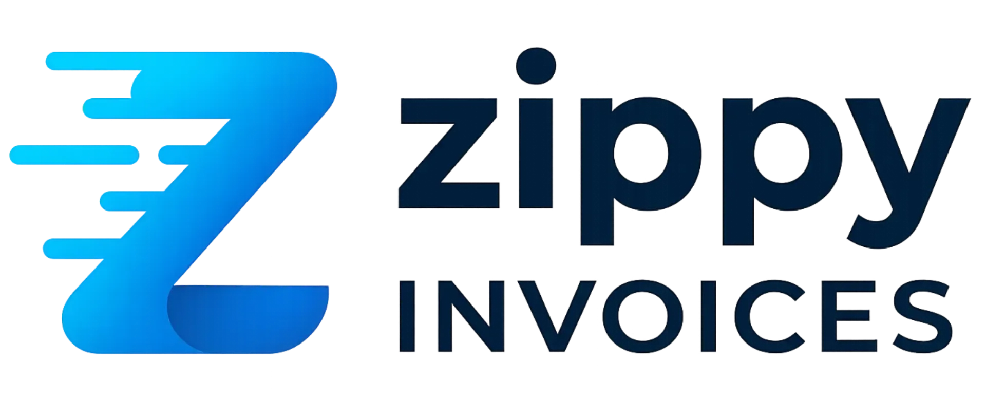 Zippy Invoices logo with blue stylized “Z” icon and black text on white background