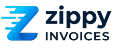 Zippy Invoices logo with blue stylized “Z” icon and black text on white background
