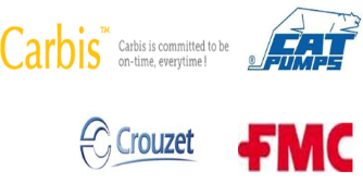 The logos for carbis crouzet and cat pumps are on a white background