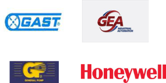 Logos for gast gea and honeywell on a white background