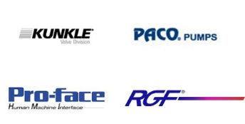 A bunch of logos including paco pumps pro-face and rgf