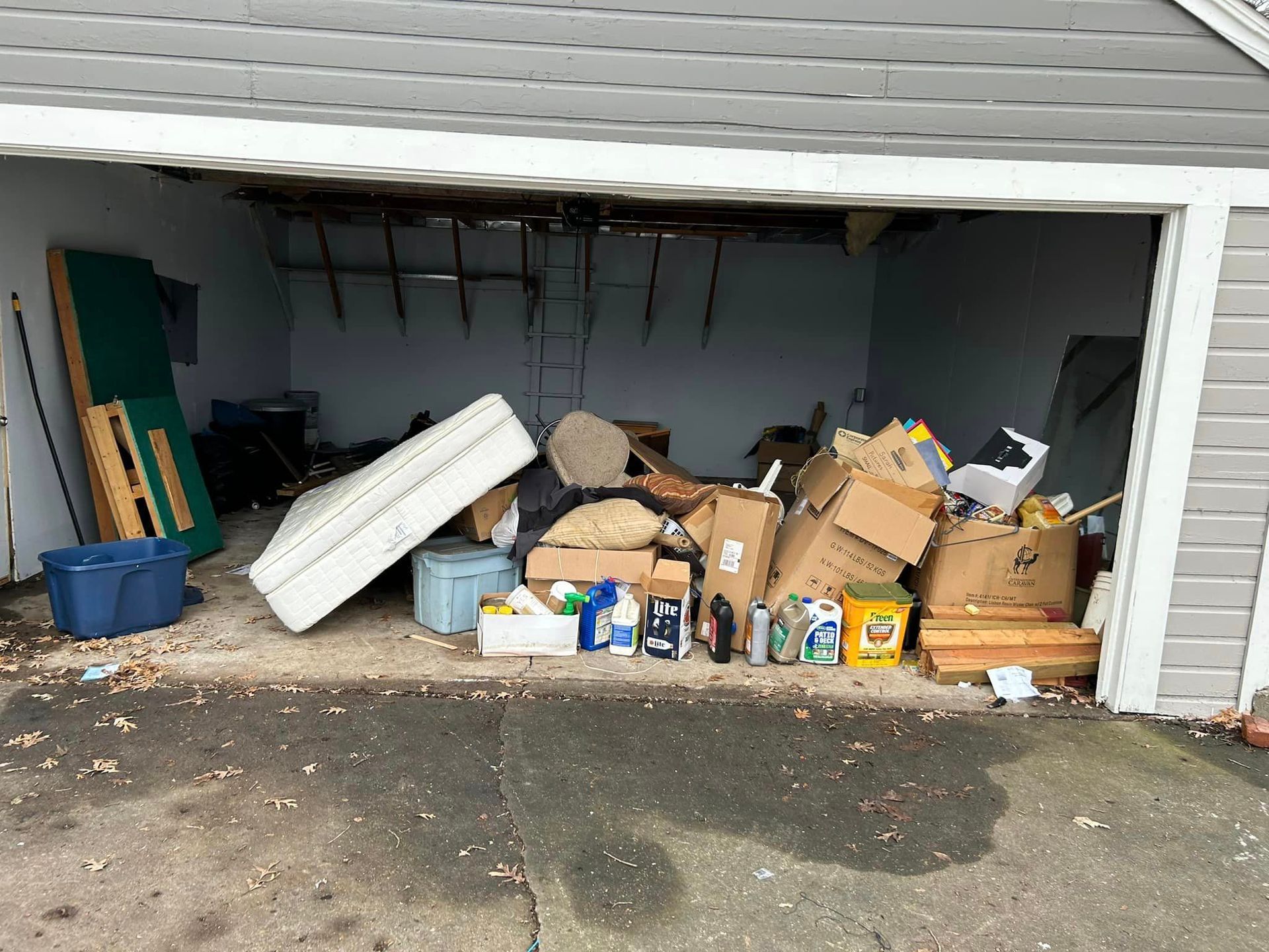 garage full with junk and clutter