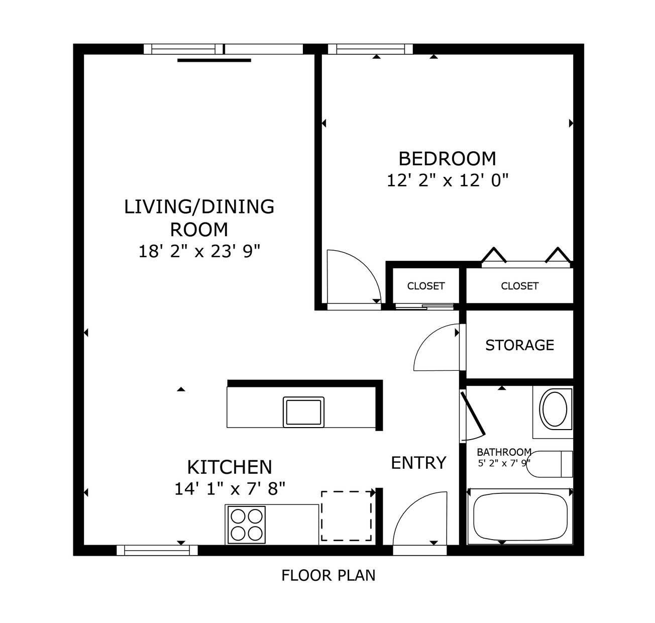 Floor Plan: 1 Bed, 1 Bath , 561 SF