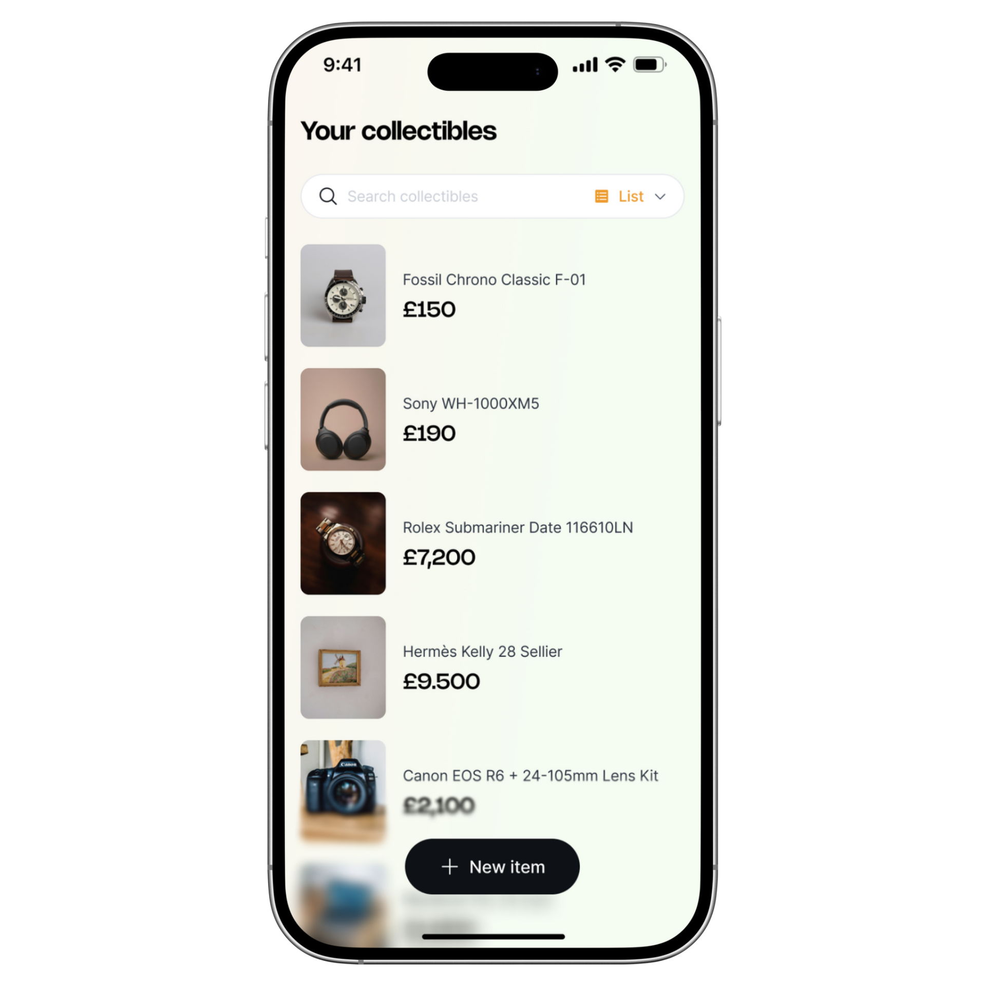 Mobile app displaying portfolio analytics with total value, holdings, and category distribution charts.
