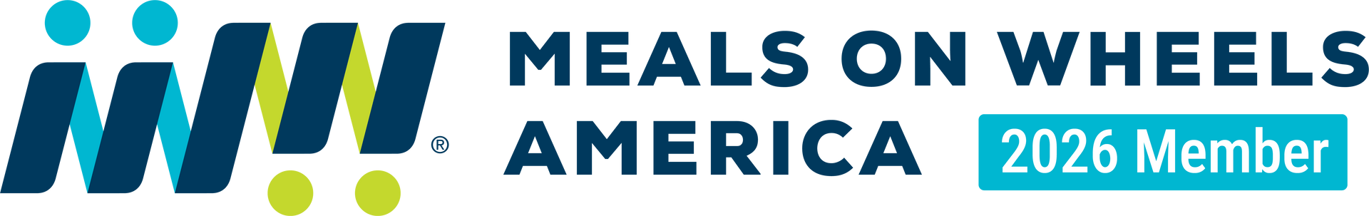Meals on Wheels America logo with blue and green āMOWā icon and ā2026 Memberā badge