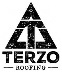 Black Terzo Roofing logo: triangle with a 4 symbol, and the business name below.