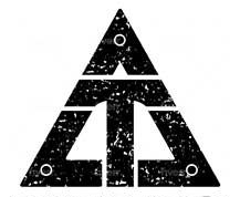 Black, textured triangle logo with a stylized upward arrow inside; three small circles at corners.
