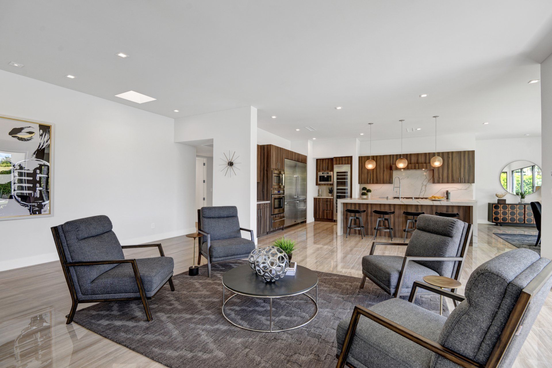 A living room filled with furniture and a coffee table.