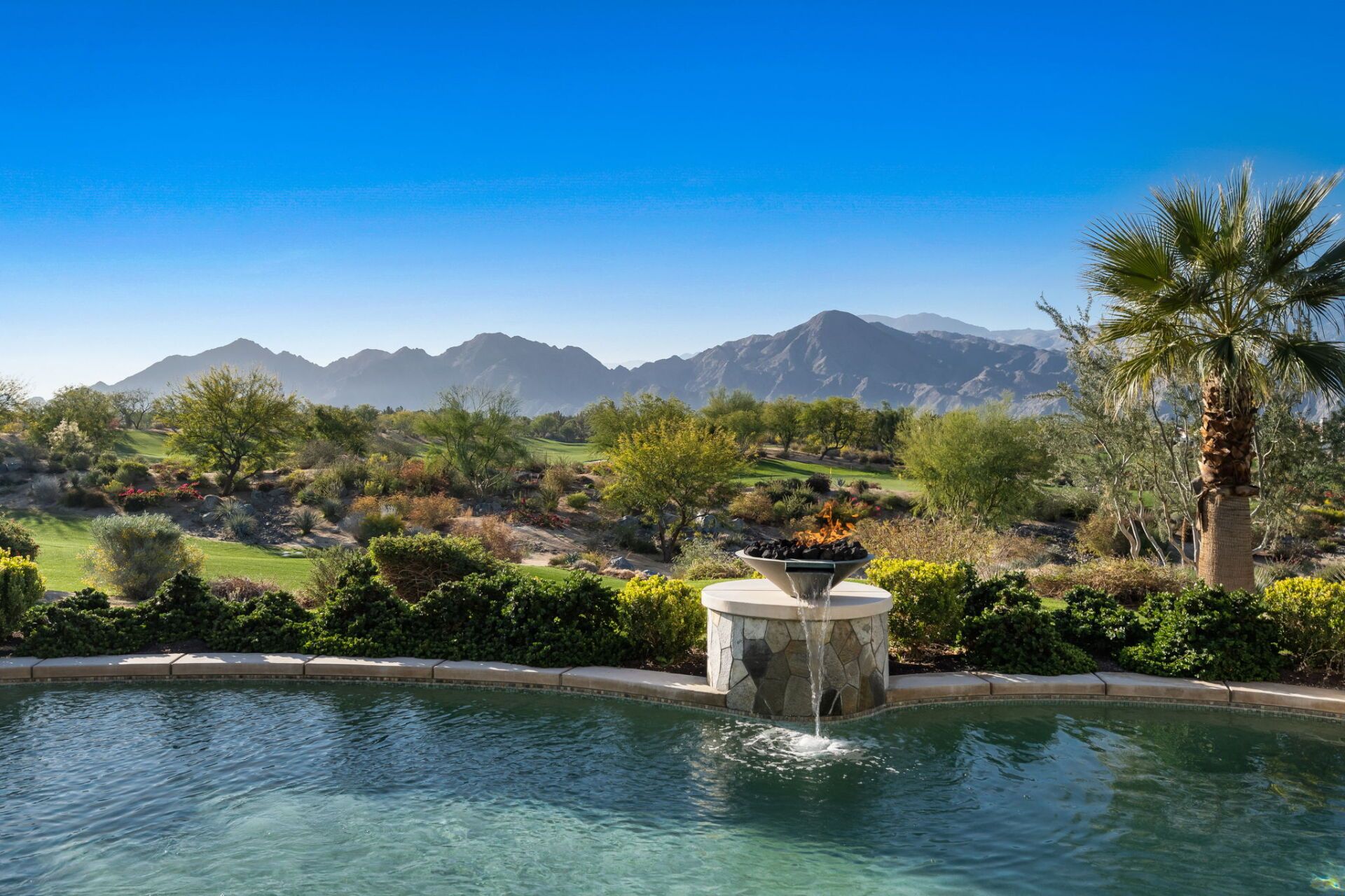 Pool with Waterfall and fire feature