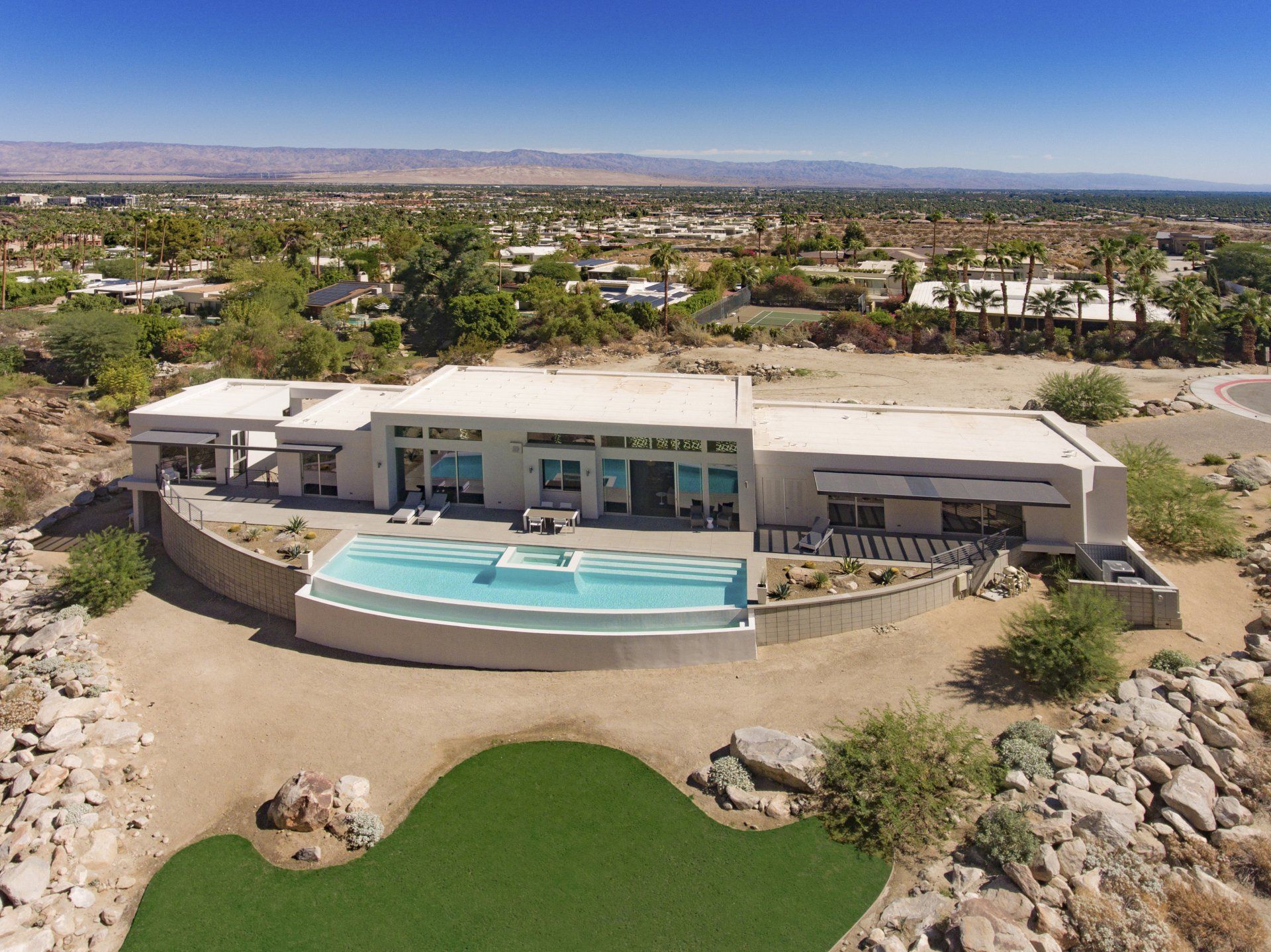 Screen House Palm Springs | Back Elevation drone