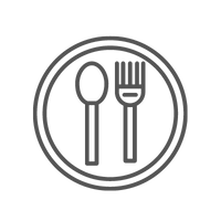 um garfo e uma colher estão em um prato em círculo.