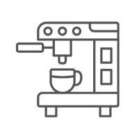 um desenho de uma máquina de café com uma xícara de café.