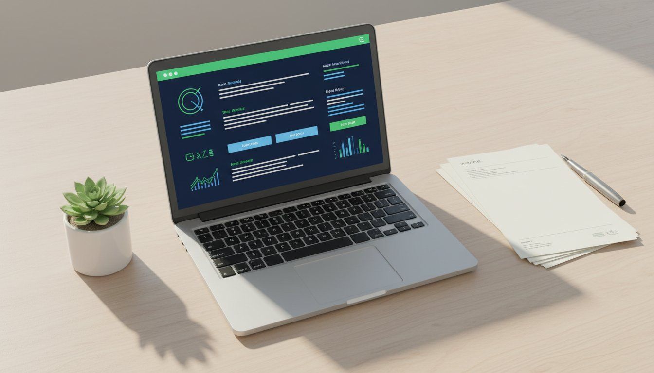 A laptop on a desk ready to create invoices in quickbooks online