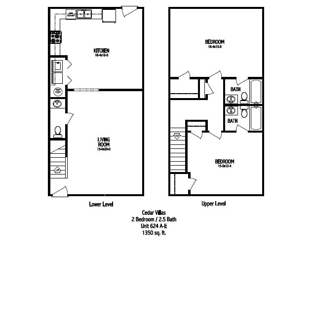 Cedar Villas 2 bedroom, 2 bathroom floorplan