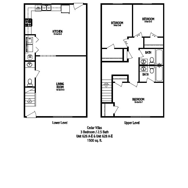 Cedar Villas 3 Bedroom, 2.5 bath Floorplan