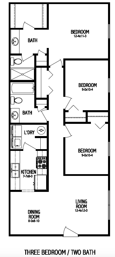The Meadows Apartments Floorplan | 3 bed, 2 bath