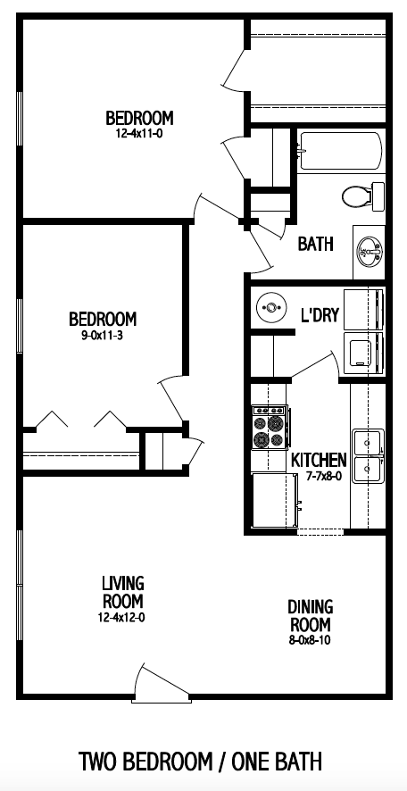 The Meadows Apartments Floorplan | 2 bed, 1 bath