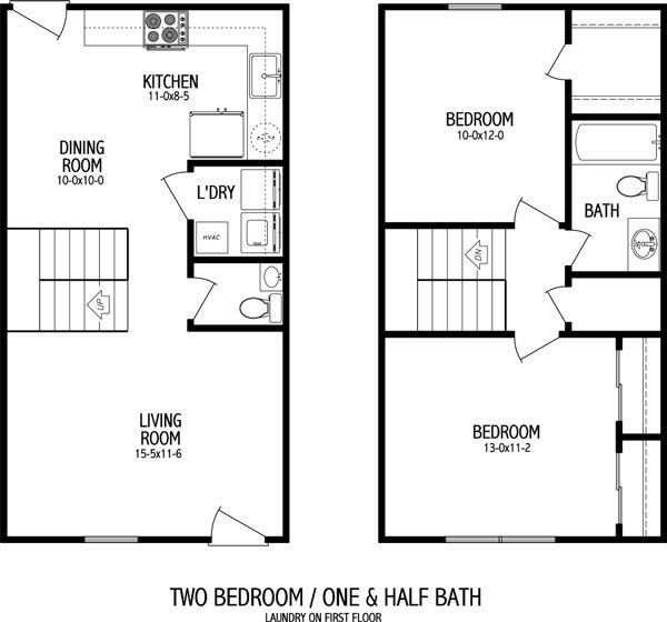 Oxford Village Townhomes Floorplan | 2 bed, 1.5 bath