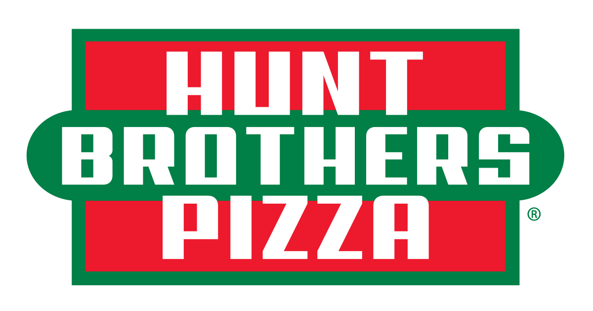 The logo for hunt brothers pizza is red and green.