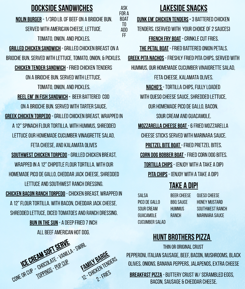 A menu for a restaurant shows the main , sides , and sweets.