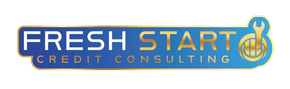 Logo for Fresh Start Credit Consulting: blue rectangle with white "FRESH" and gold "START" text, wrench and globe icon.