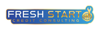 Logo for Fresh Start Credit Consulting: blue rectangle with white "FRESH" and gold "START" text, wrench and globe icon.
