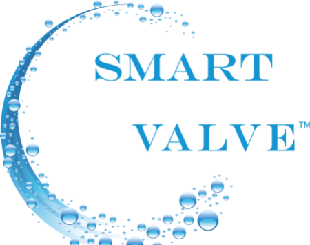 A smart valve logo with water bubbles in a circle