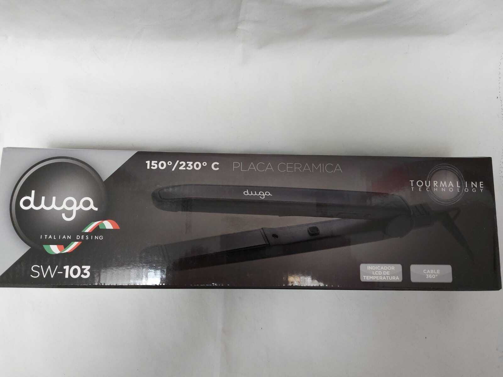 Caja para plancha de pelo negra, marca “duga” con bandera italiana, modelo SW-103, placa de cerámica.