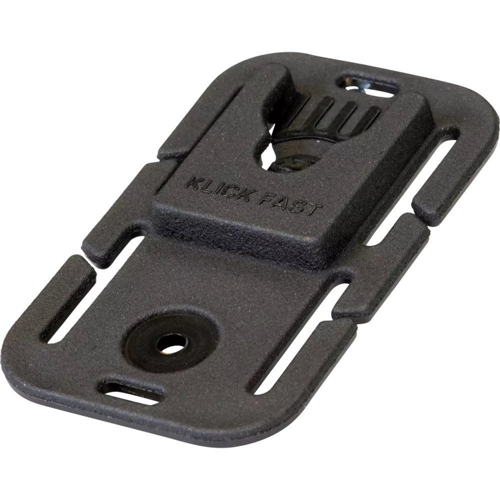 Black Klick Fast radio clip, with slots and mounting point.