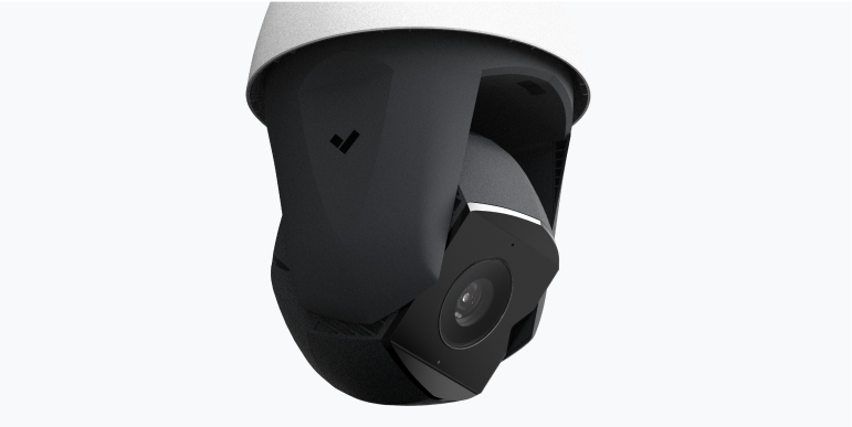 Security camera equipment, including various dome, bullet, and PTZ cameras, along with network switch and power supplies.