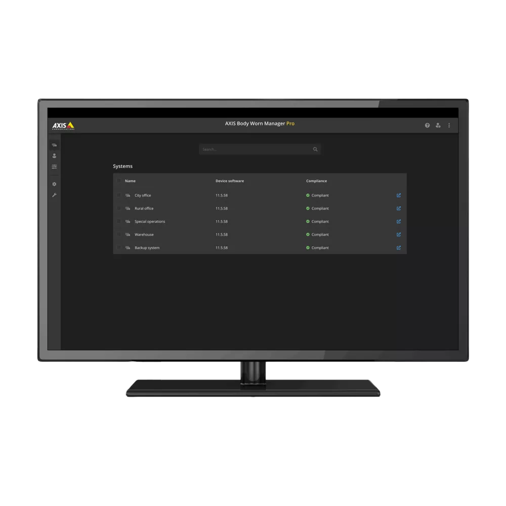 Monitor displaying a system management interface with a dark interface and data tables.