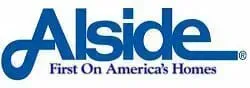 The alside logo is blue and white and says `` first on america 's homes ''.