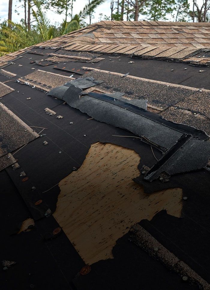 A close up of a roof with a hole in it