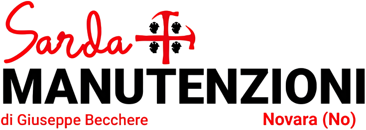 Logo for Sarda Manutenzioni di Giuseppe Becchere, Novara (No), red and black text, with a red cross icon.