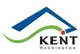 Kent Washington logo with blue roof shape and green wave above black text on white background
